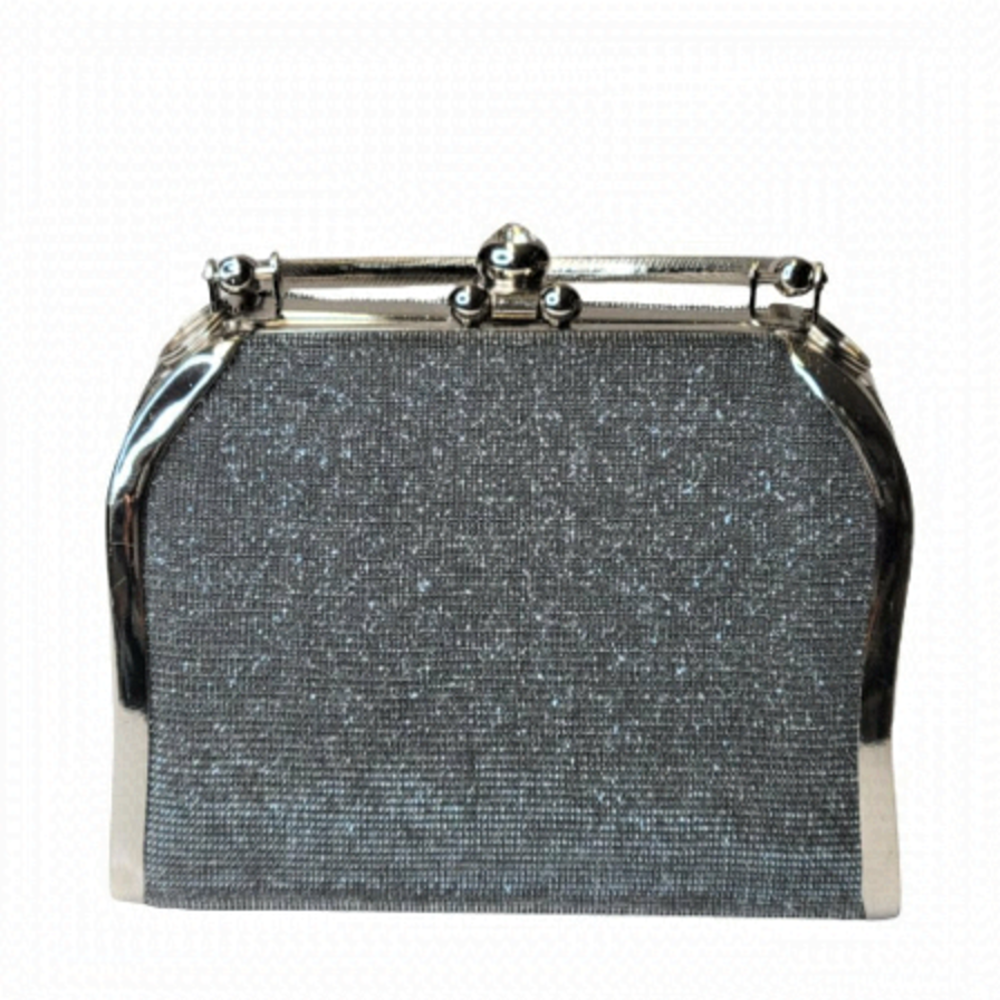 Shimmering Silver Grey Glitter  Clutch Purse